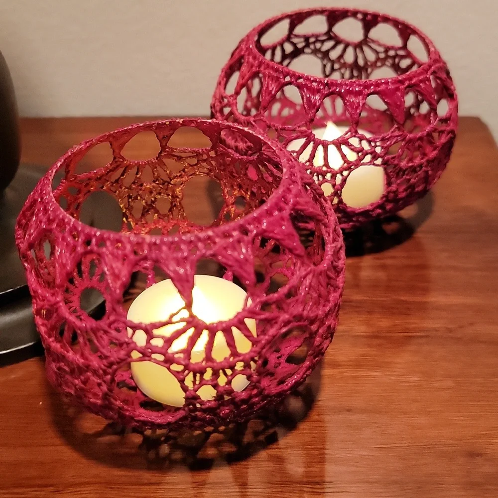 Burgundy Crochet Decorative Votive Holders